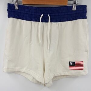 Polo Ralph Lauren women’s white American flag logo sweat shorts size L NWT